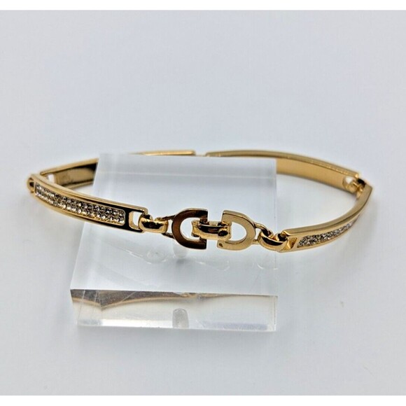 Vintage Christian Dior Gold Tone Clear Rhinestone Panel/Tennis Style Bracelet 7" - Picture 5 of 15